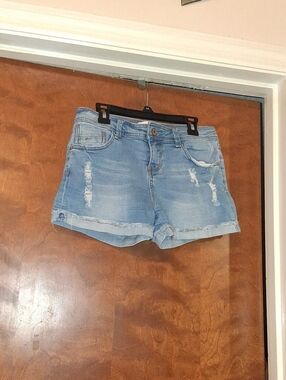 H&M Light Blue Distressed Denim Rolled Hem Shorts